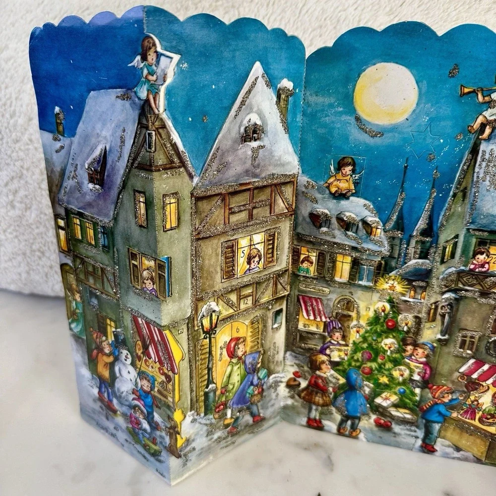 VTG Christmas Advent Calendar Fold Out Pop Up West Germany Glitter New Display
